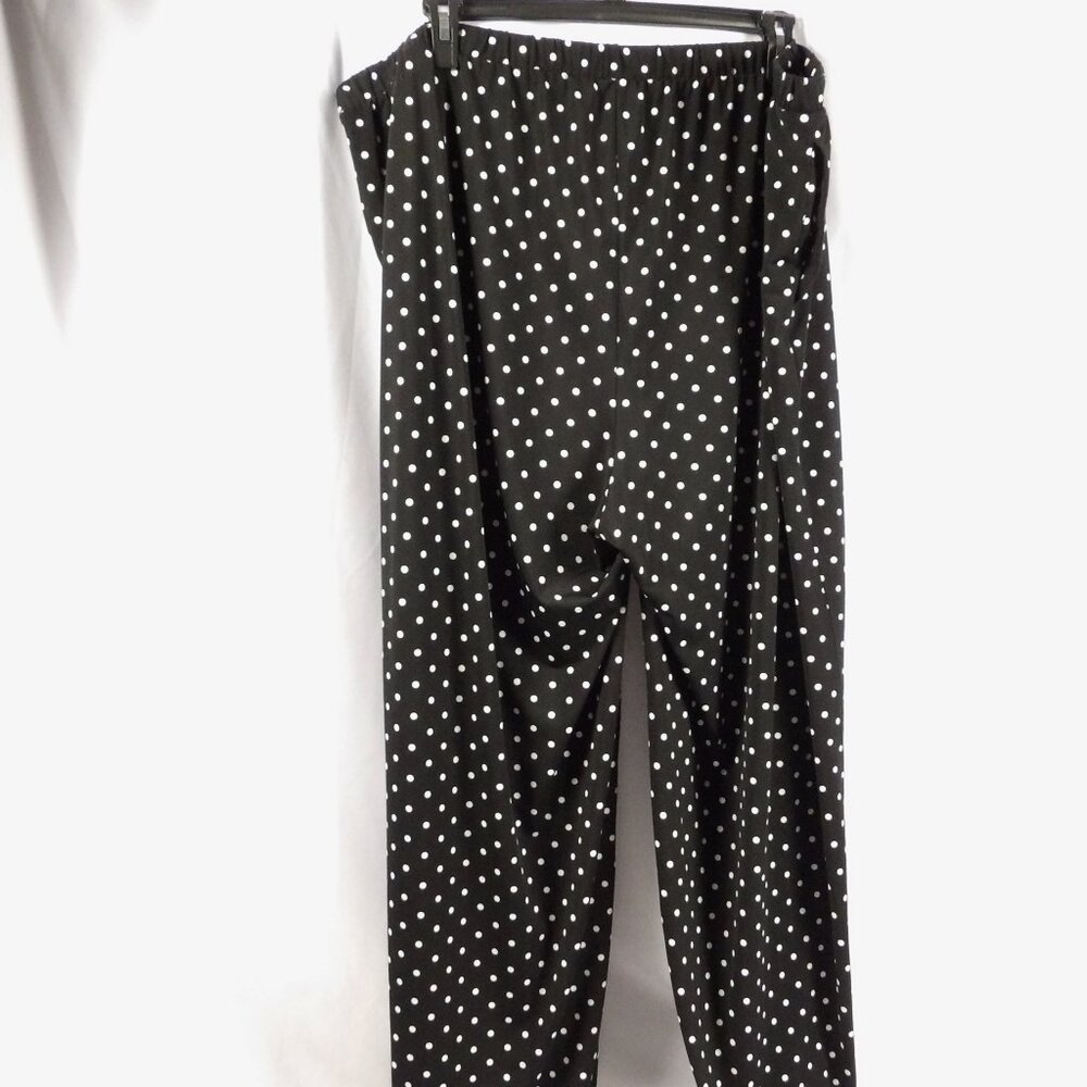 Quacker Factory Wide Leg Dress Pants 3X  Black Polka Dot Pull On Elastic Waist - Picture 4 of 5
